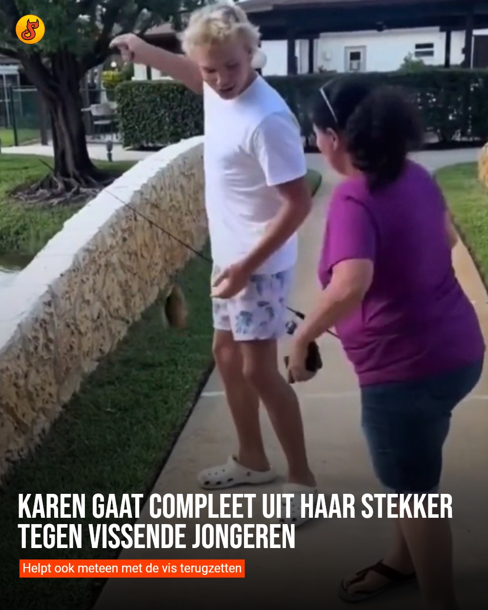 Karen gaat compleet uit haar stekker tegen vissende jongeren
