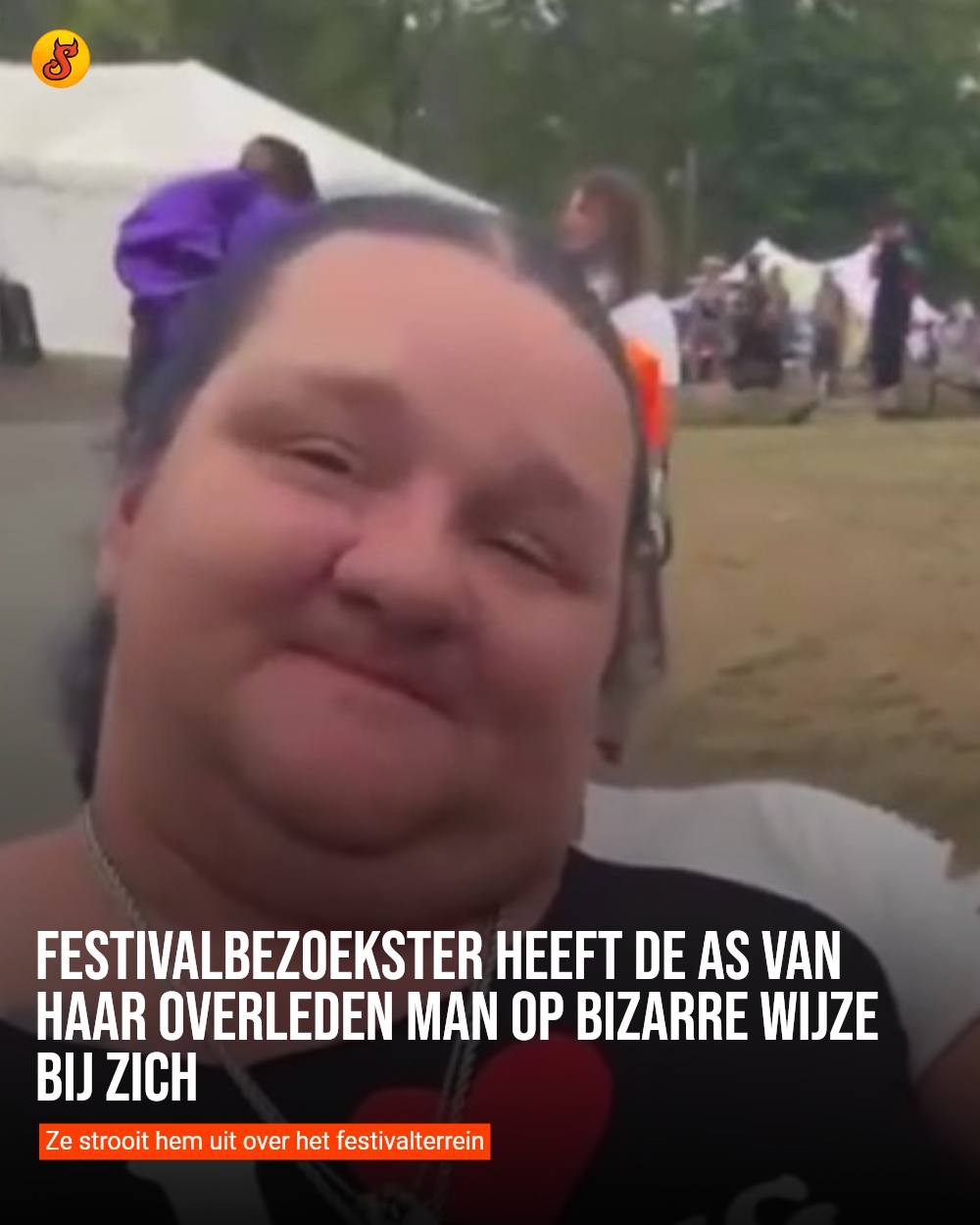 Festivalbezoekster heeft de as van haar overleden man op bizarre wijze bij zich