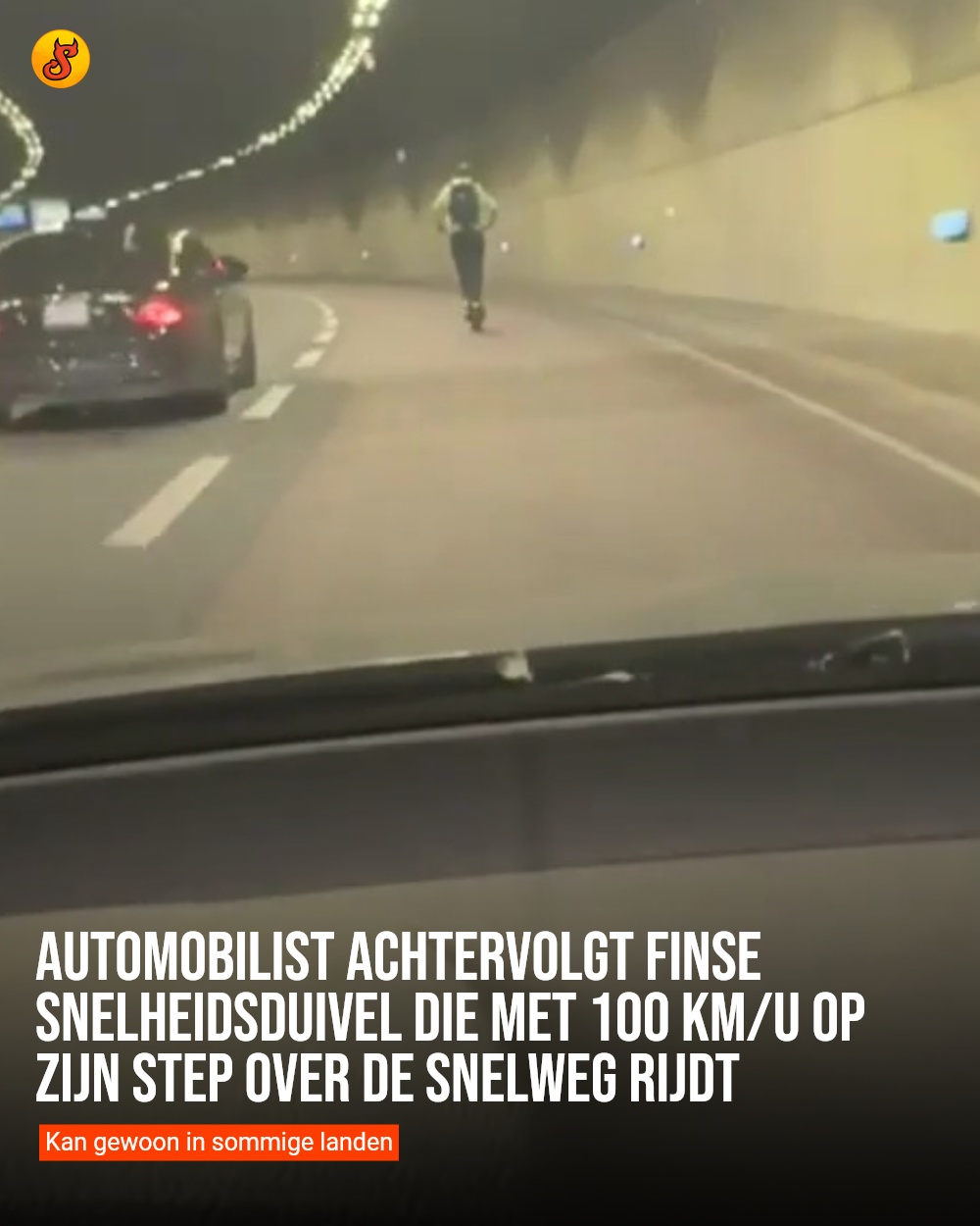 Automobilist achtervolgt Finse snelheidsduivel die met 100 km/u op zijn step over de snelweg rijdt