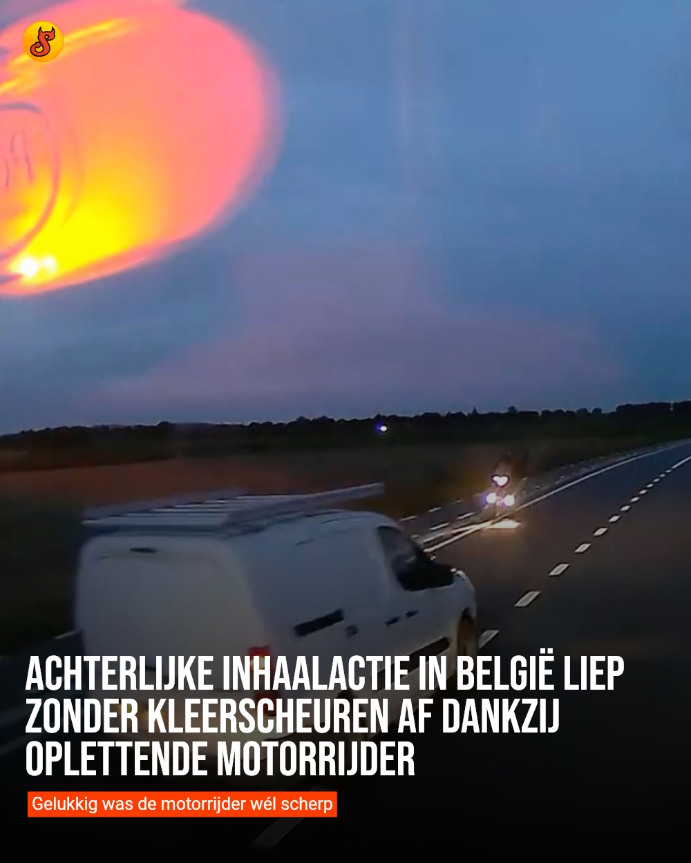 Achterlijke inhaalactie in België liep zonder kleerscheuren af dankzij oplettende motorrijder