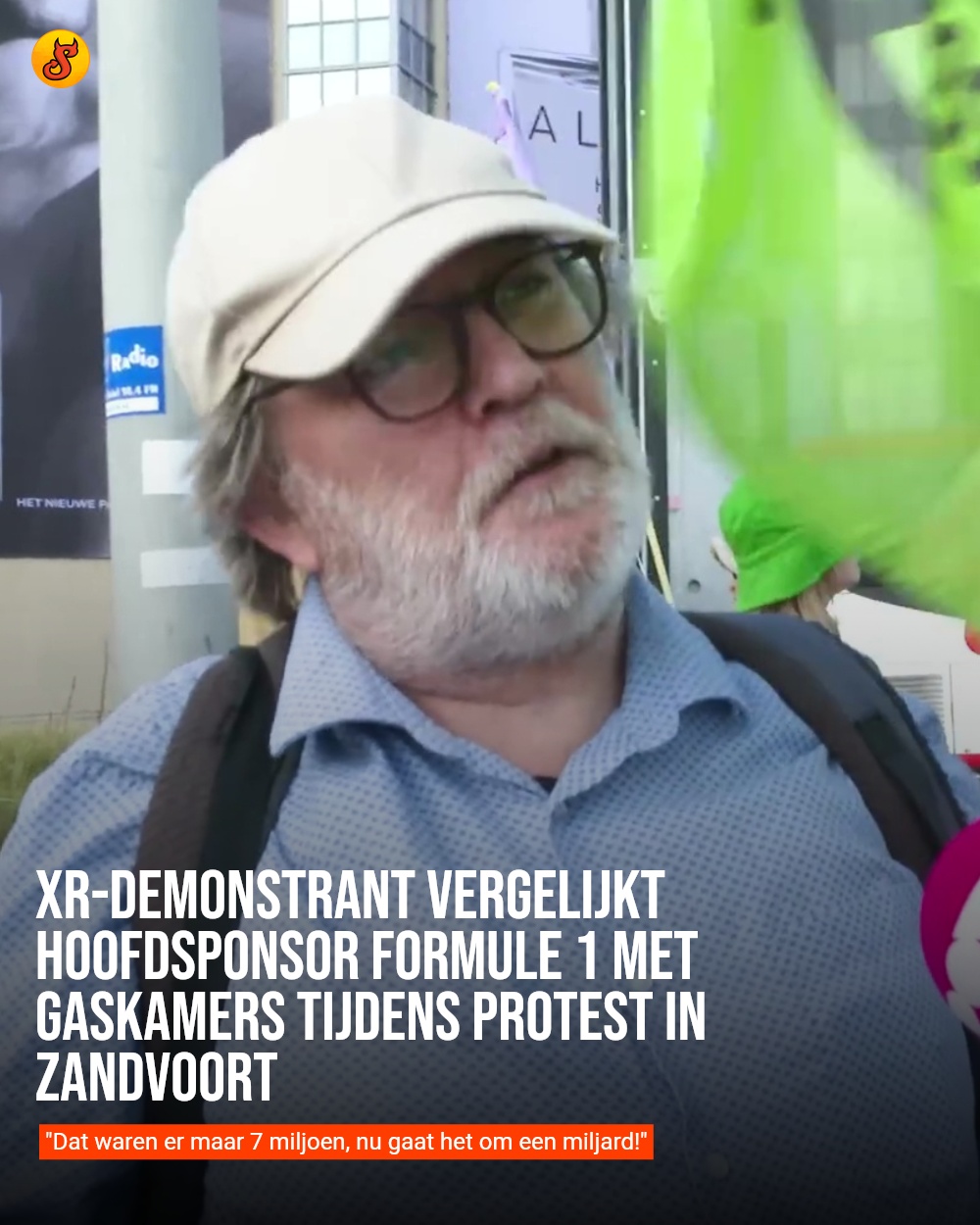 XR-demonstrant vergelijkt hoofdsponsor Formule 1 met gaskamers tijdens protest in Zandvoort