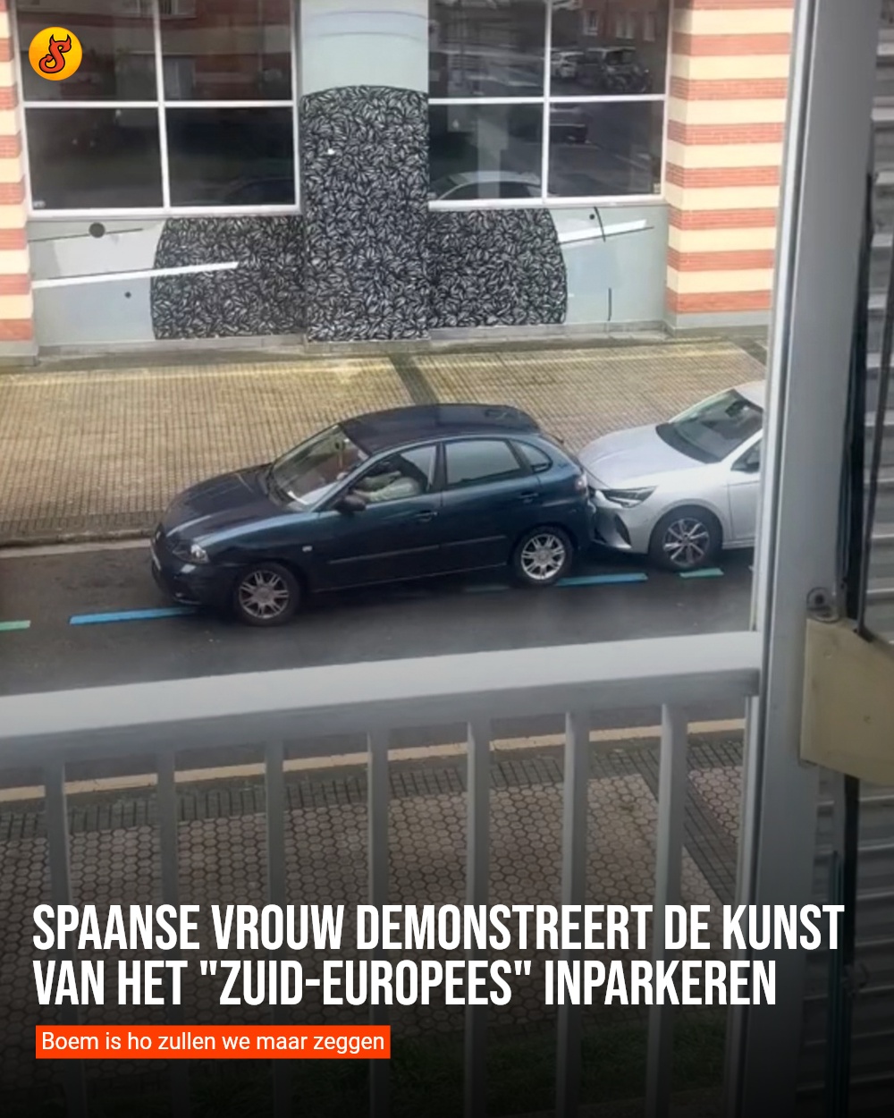 Spaanse vrouw demonstreert de kunst van het "Zuid-Europees" inparkeren