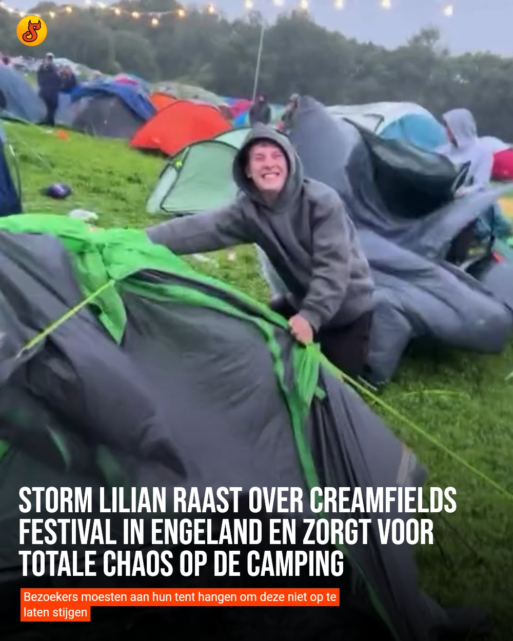 Storm Lilian raast over Creamfields Festival in Engeland en zorgt voor totale chaos op de camping