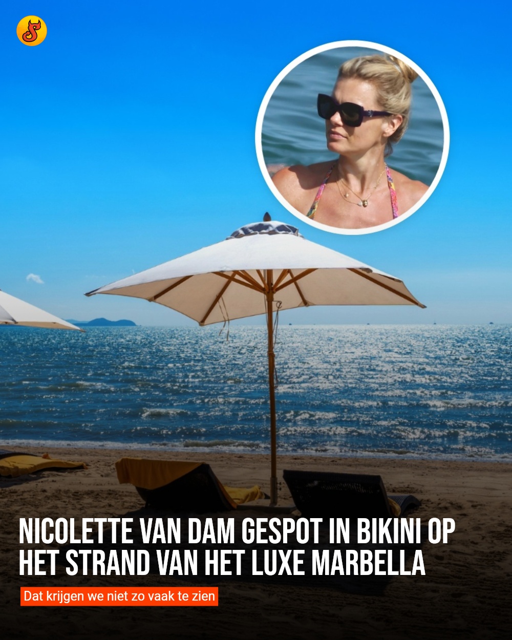 Nicolette van Dam gespot in bikini op het strand van het luxe Marbella