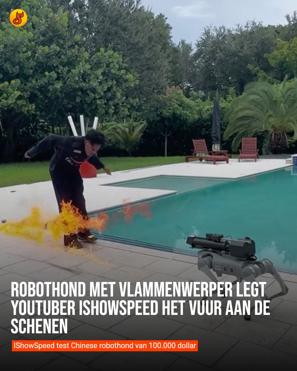 Robothond met vlammenwerper legt Youtuber IShowSpeed het vuur aan de schenen