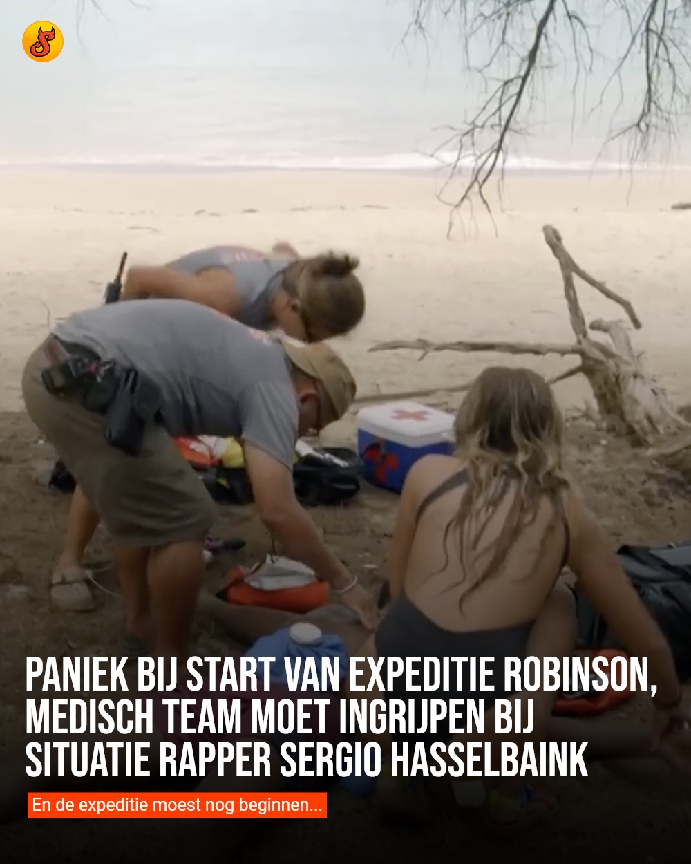 Paniek bij start van Expeditie Robinson, medisch team moet ingrijpen bij situatie rapper Sergio Hasselbaink