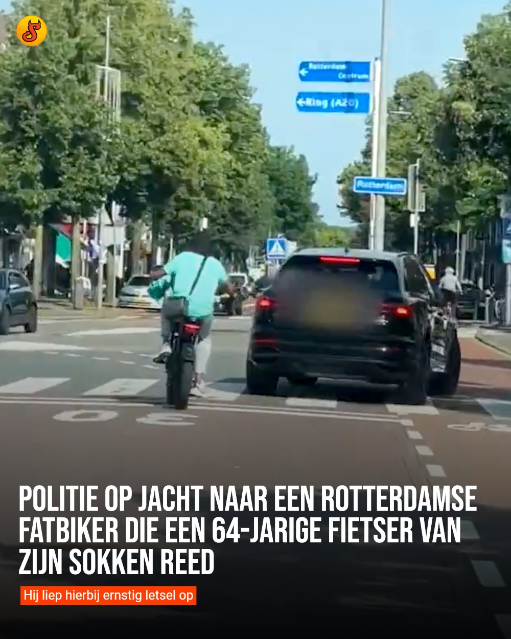 Politie op jacht naar een Rotterdamse fatbiker die een 64-jarige fietser van zijn sokken reed