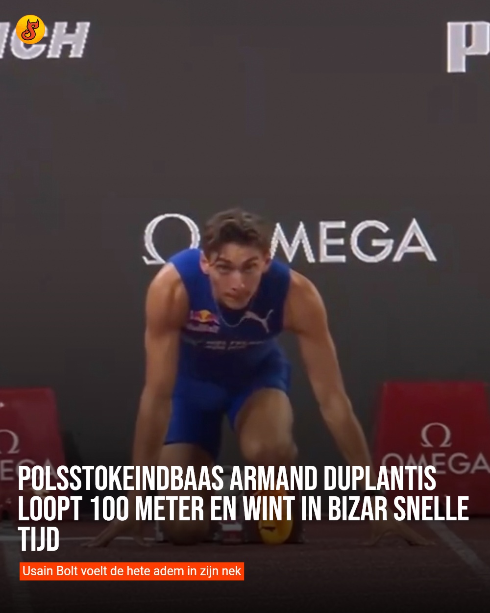 Polsstokeindbaas Armand Duplantis loopt 100 meter en wint in bizar snelle tijd