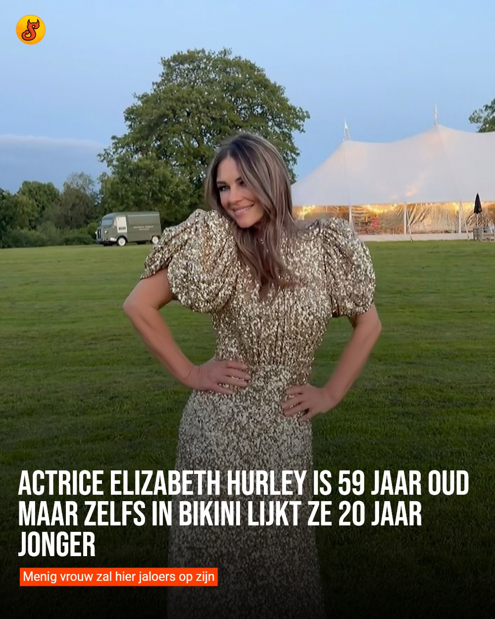 Actrice Elizabeth Hurley is 59 jaar oud maar zelfs in bikini lijkt ze 20 jaar jonger
