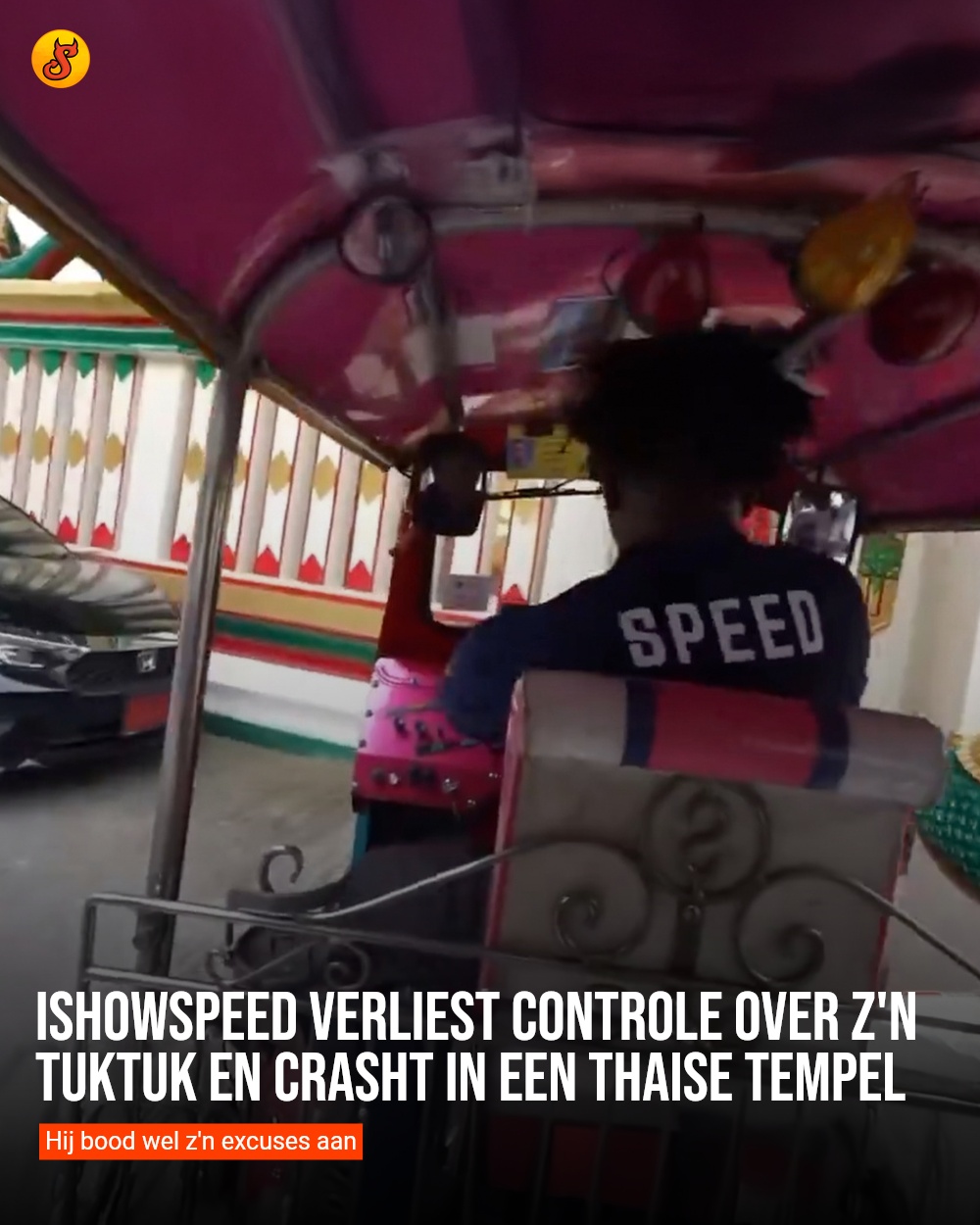 IShowSpeed verliest controle over z'n tuktuk en crasht in een Thaise tempel