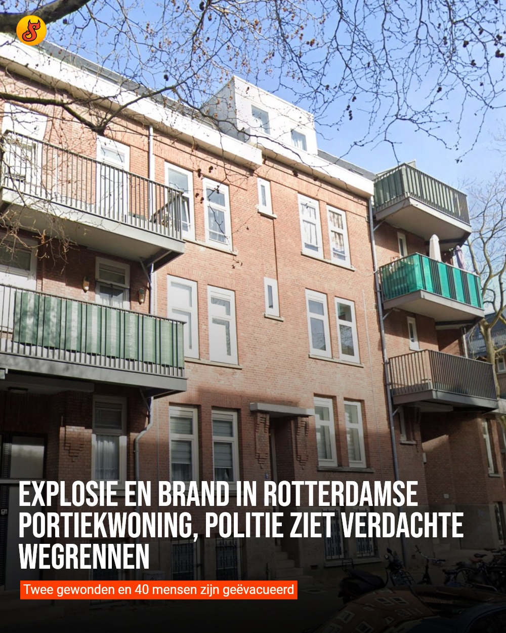 Explosie en brand in Rotterdamse portiekwoning, politie ziet verdachte wegrennen