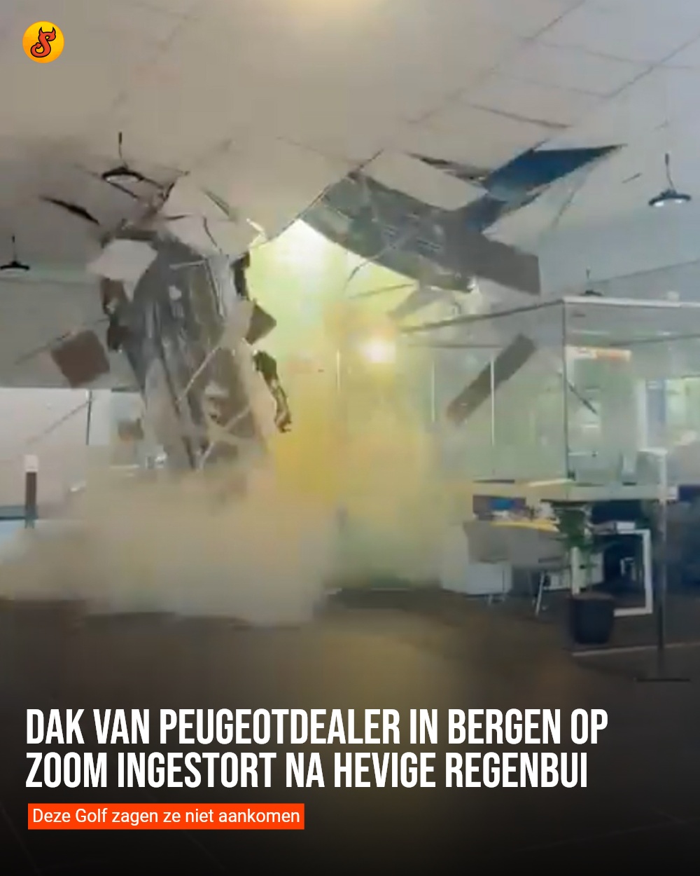 Dak van Peugeotdealer in Bergen op Zoom ingestort na hevige regenbui