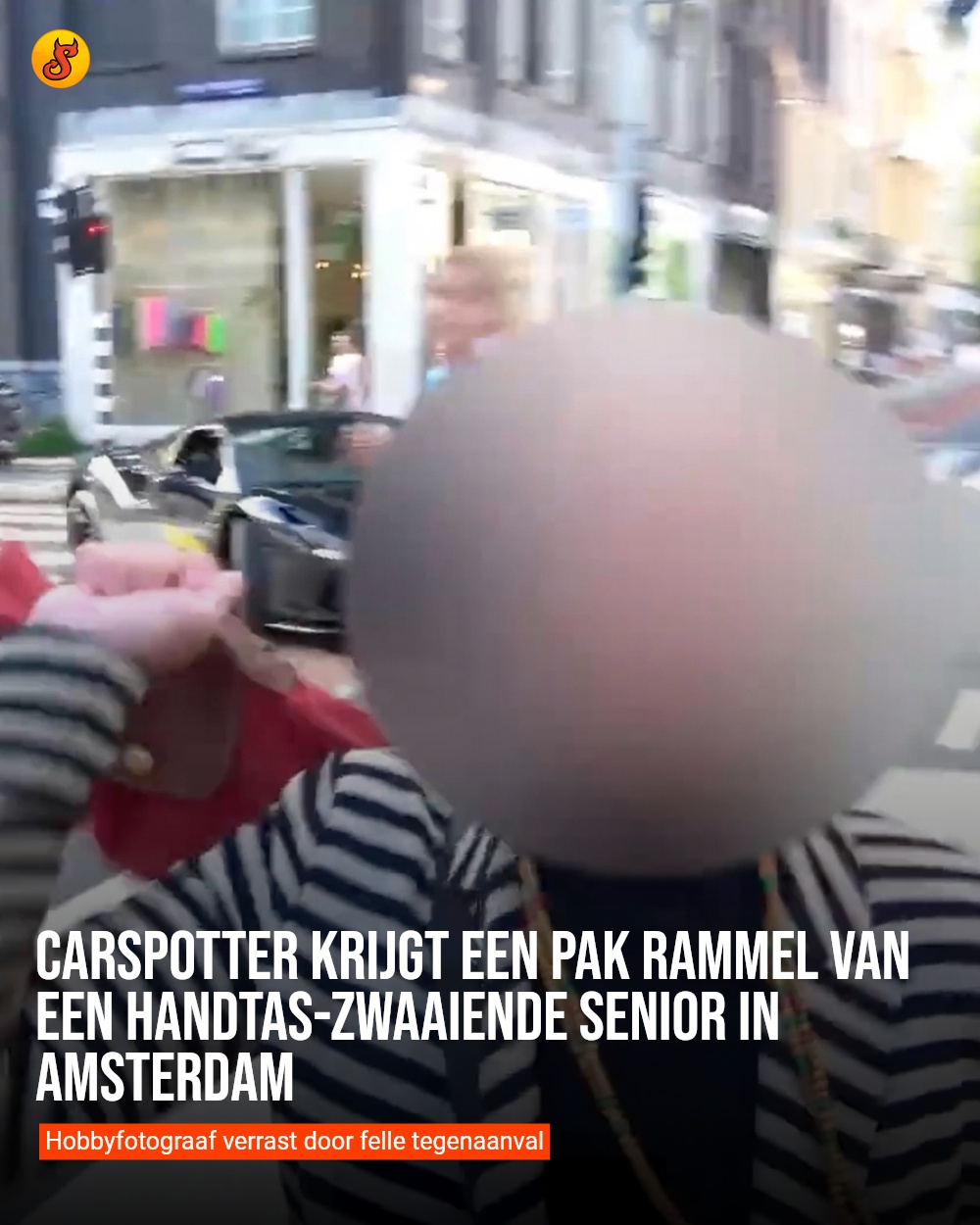 Carspotter krijgt een pak rammel van een handtas-zwaaiende senior in Amsterdam