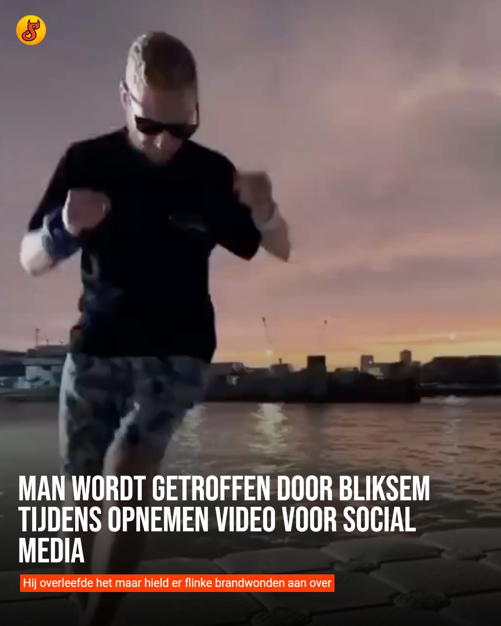Man wordt getroffen door bliksem tijdens opnemen video voor social media