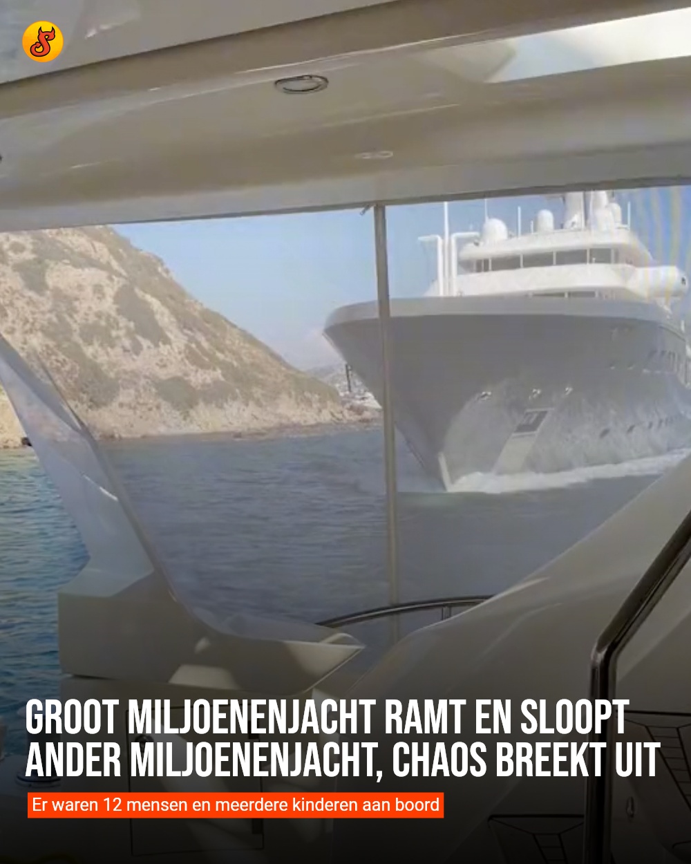 Groot miljoenenjacht ramt en sloopt ander miljoenenjacht, chaos breekt uit