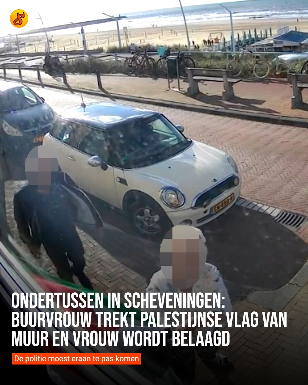 Ondertussen in Scheveningen: Buurvrouw trekt Palestijnse vlag van muur en vrouw wordt belaagd