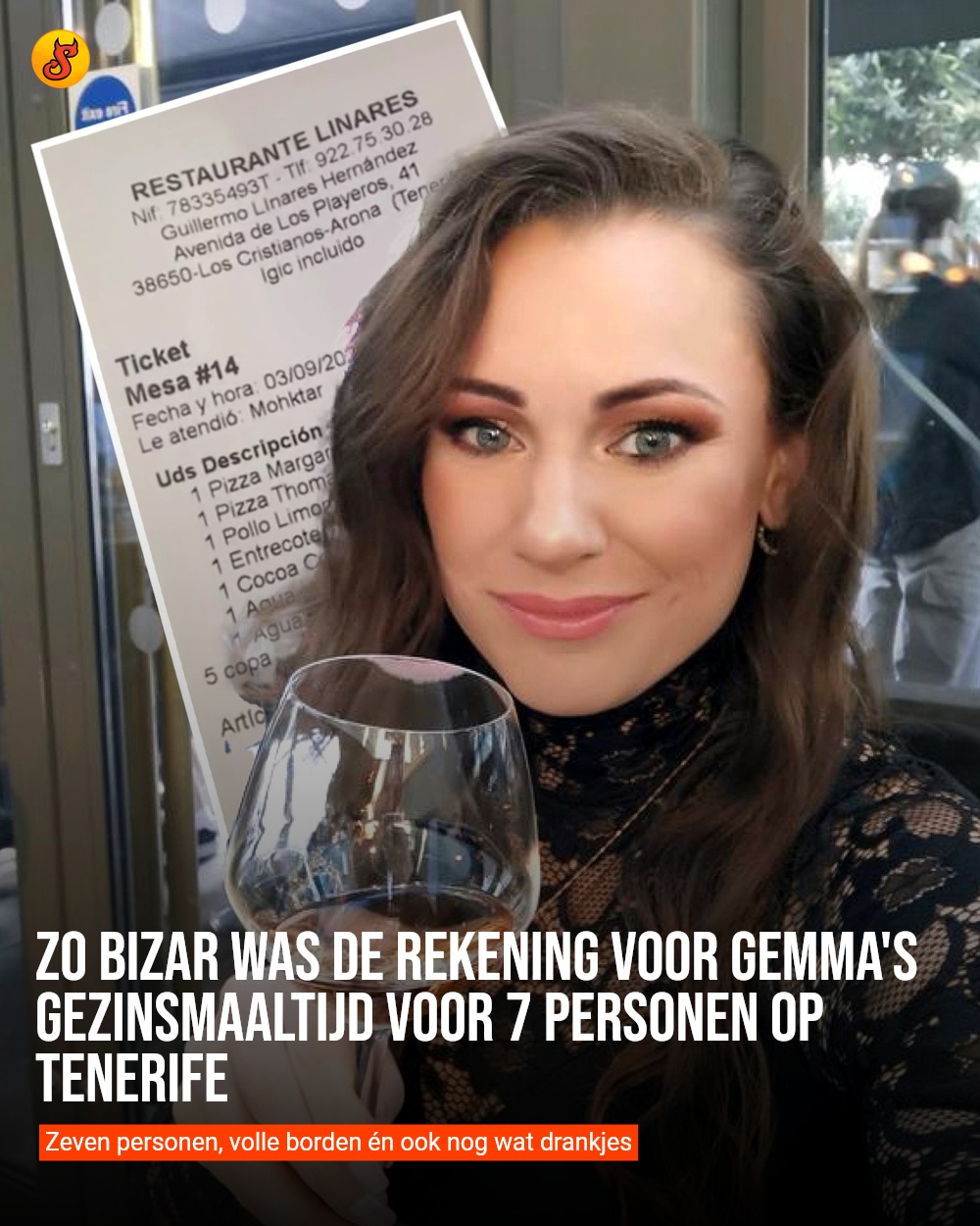 Zo bizar was de rekening voor Gemma's gezinsmaaltijd voor 7 personen op Tenerife