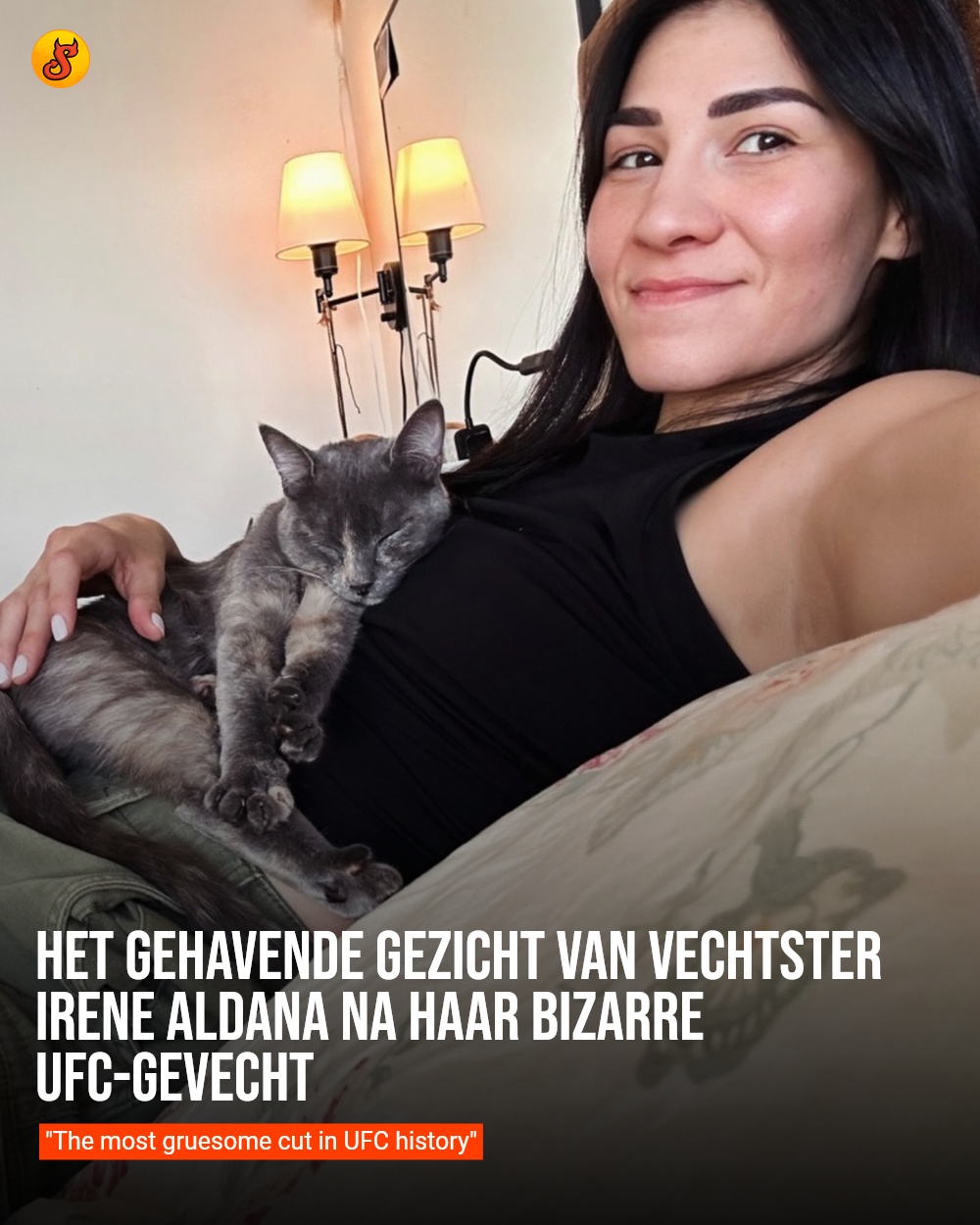 Het gehavende gezicht van vechtster Irene Aldana na haar bizarre UFC-gevecht