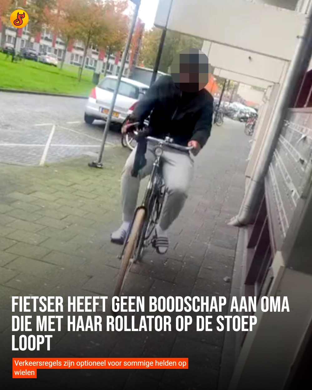 Fietser heeft geen boodschap aan oma die met haar rollator op de stoep loopt