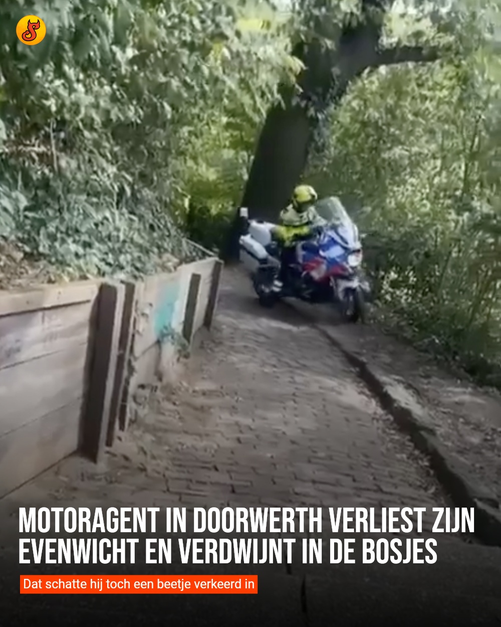 Motoragent in Doorwerth verliest zijn evenwicht en verdwijnt in de bosjes