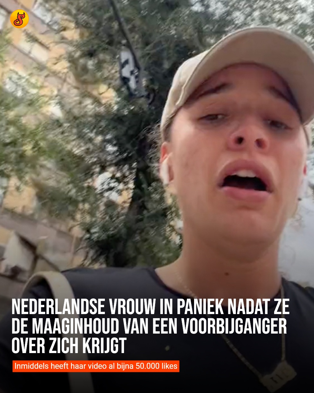 Nederlandse vrouw in paniek nadat ze de maaginhoud van een voorbijganger over zich krijgt