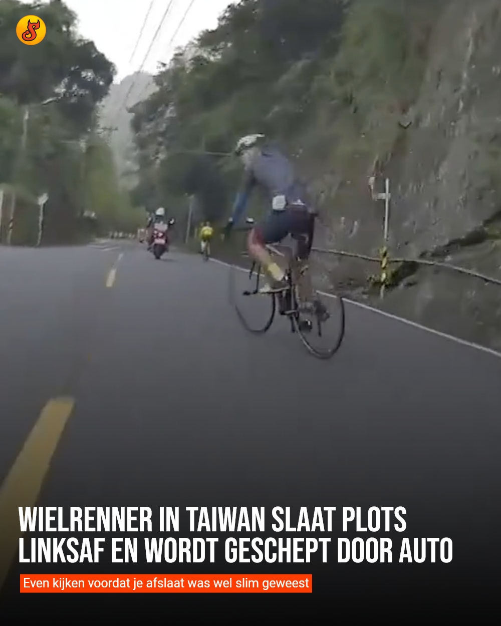 Wielrenner in Taiwan slaat plots linksaf en wordt geschept door auto
