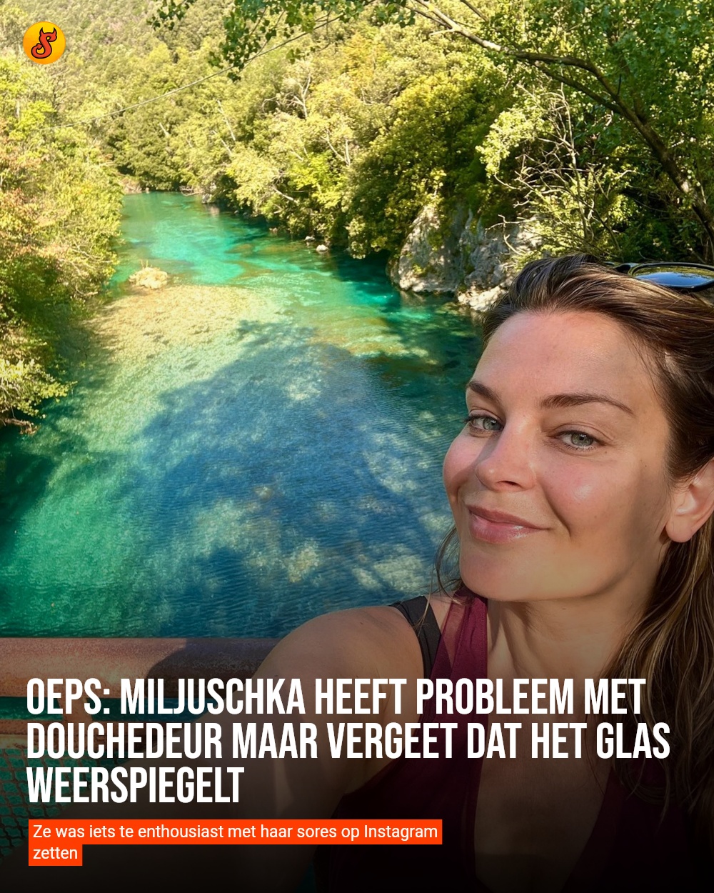 Oeps: Miljuschka heeft probleem met douchedeur maar vergeet dat het glas weerspiegelt