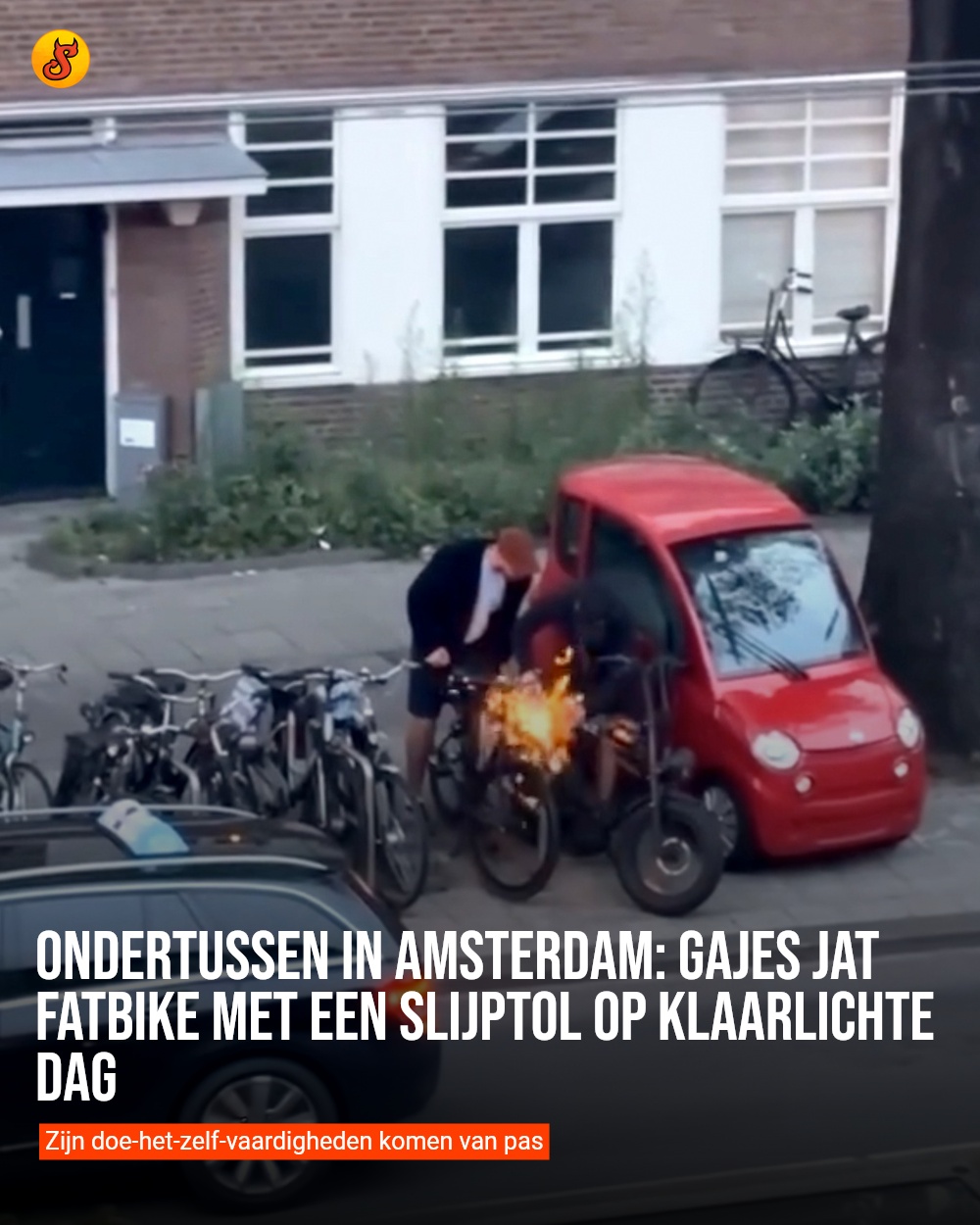 Ondertussen in Amsterdam: Gajes jat fatbike met een slijptol op klaarlichte dag