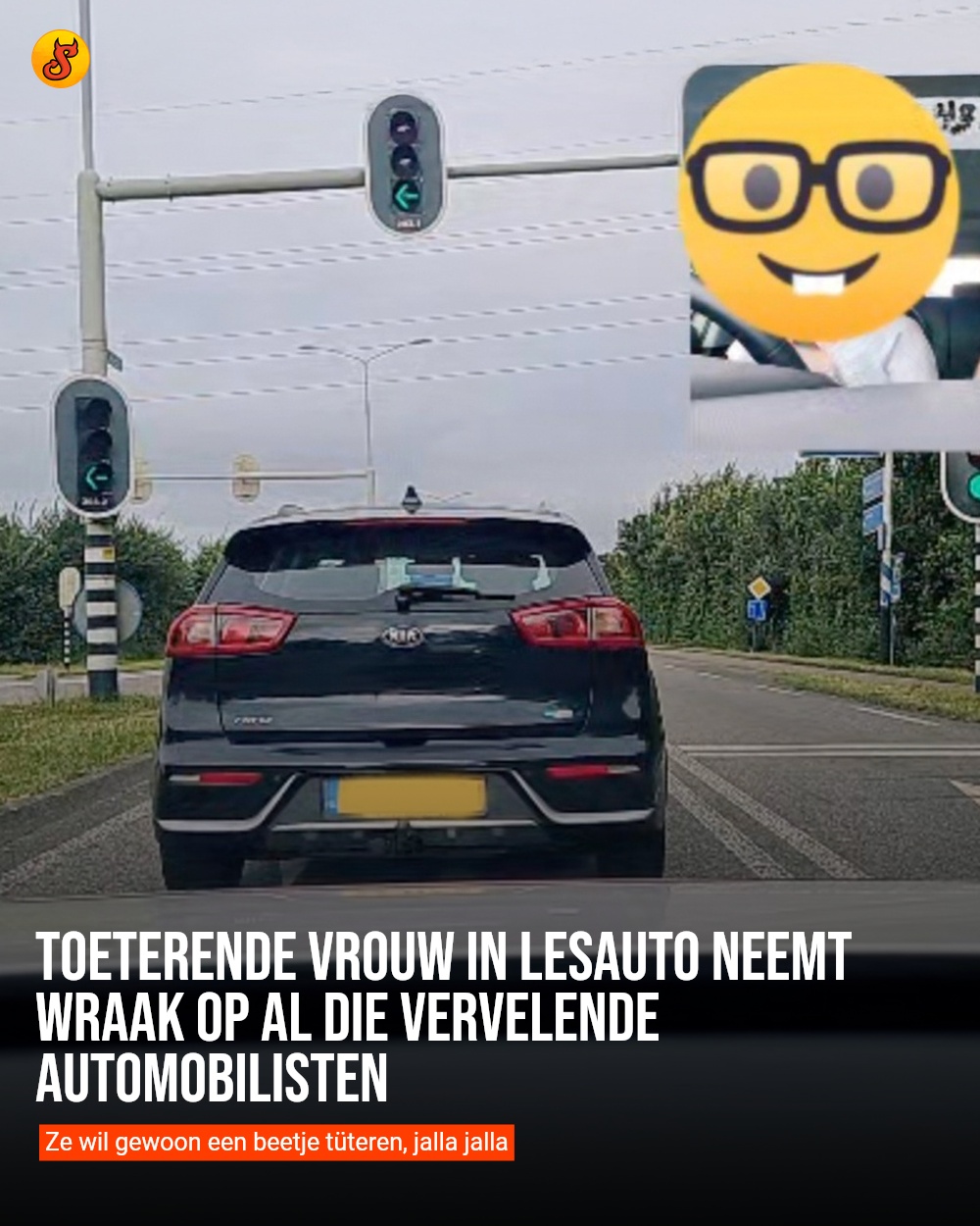Toeterende vrouw in lesauto neemt wraak op al die vervelende automobilisten
