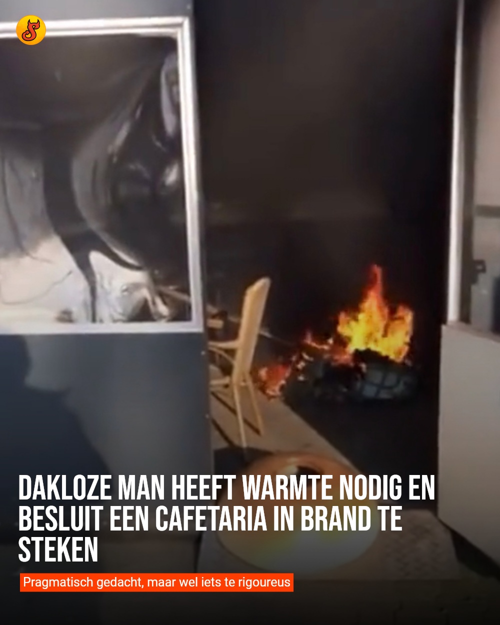 Dakloze man heeft warmte nodig en besluit een cafetaria in brand te steken