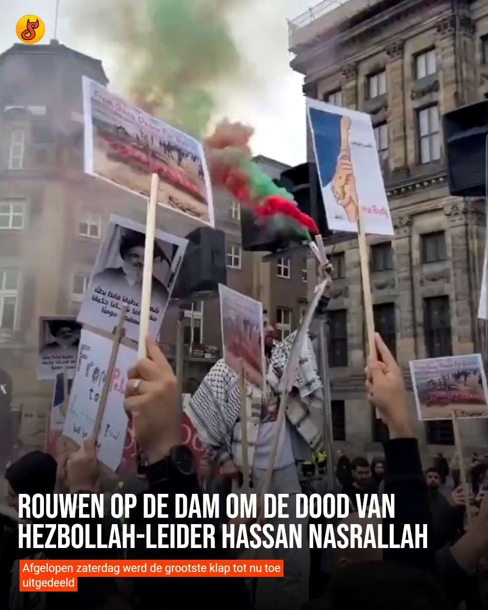 Rouwen op de Dam om de dood van Hezbollah-leider Hassan Nasrallah