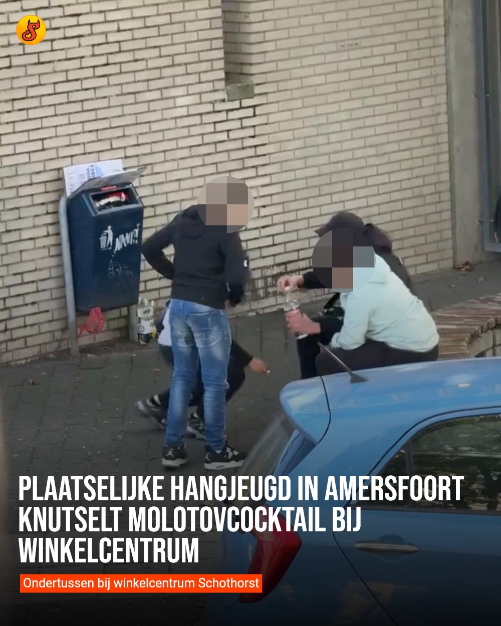Plaatselijke hangjeugd in Amersfoort knutselt molotovcocktail bij winkelcentrum