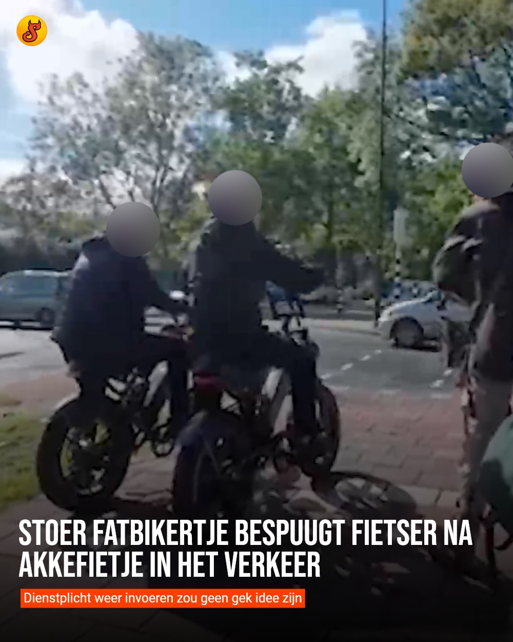Stoer fatbikertje bespuugt fietser na akkefietje in het verkeer