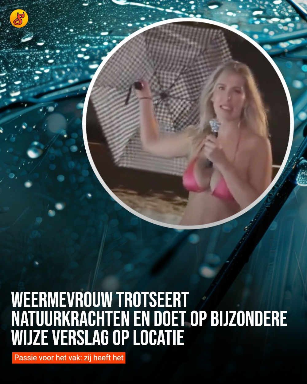 Weermevrouw trotseert natuurkrachten en doet op bijzondere wijze verslag op locatie