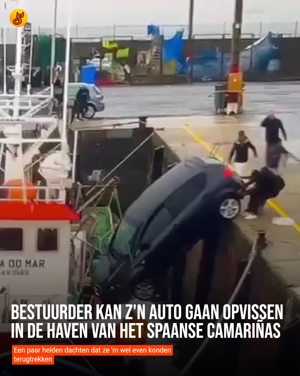 Bestuurder kan z'n auto gaan opvissen in de haven van het Spaanse Camariñas