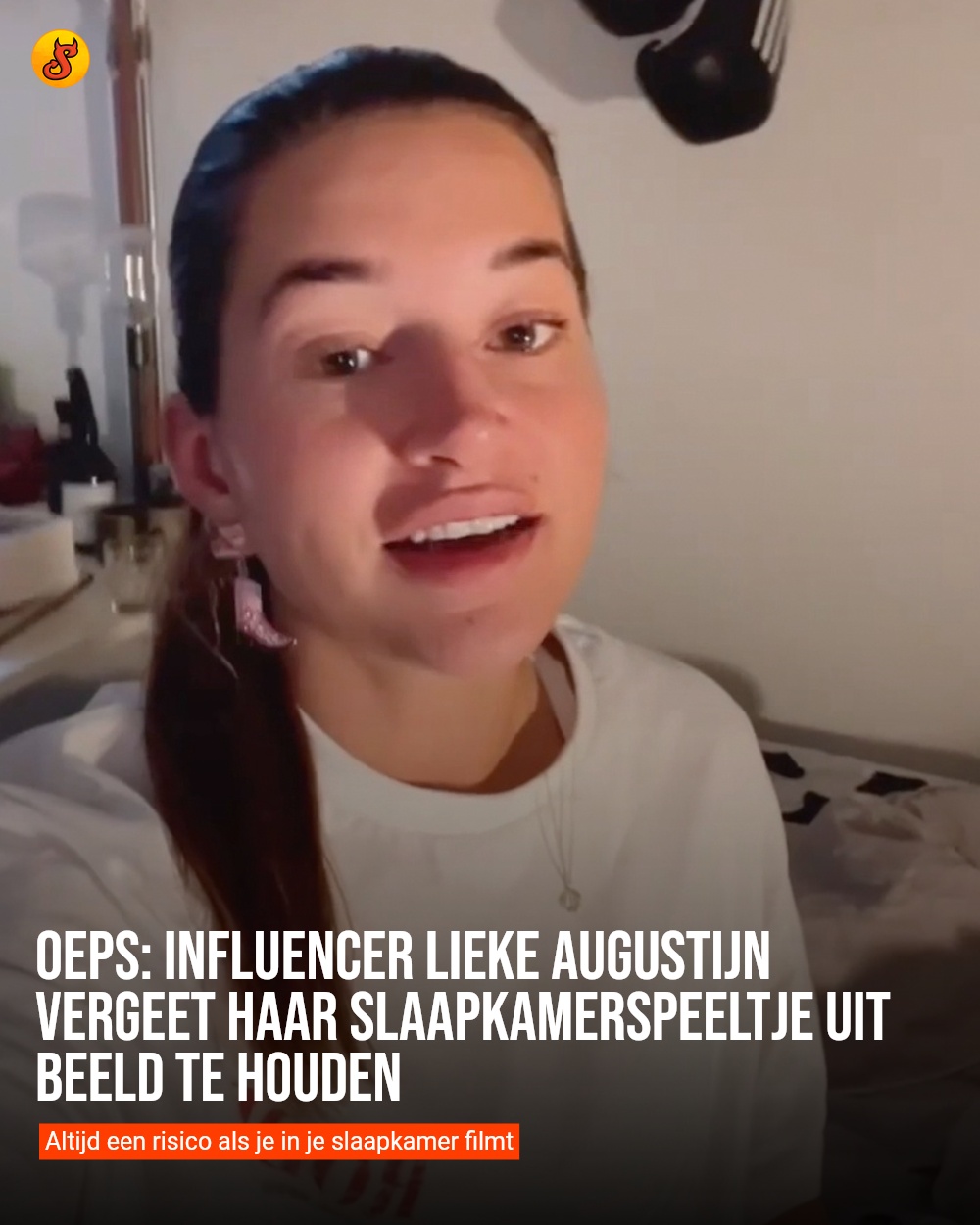 Oeps: Influencer Lieke Augustijn vergeet haar slaapkamerspeeltje uit beeld te houden