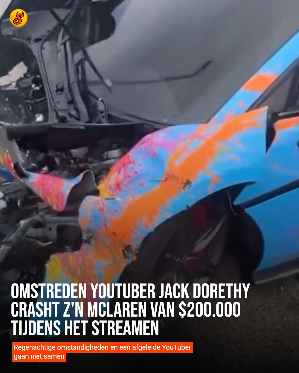 Omstreden YouTuber Jack Dorethy crasht z'n McLaren van $200.000 tijdens het streamen