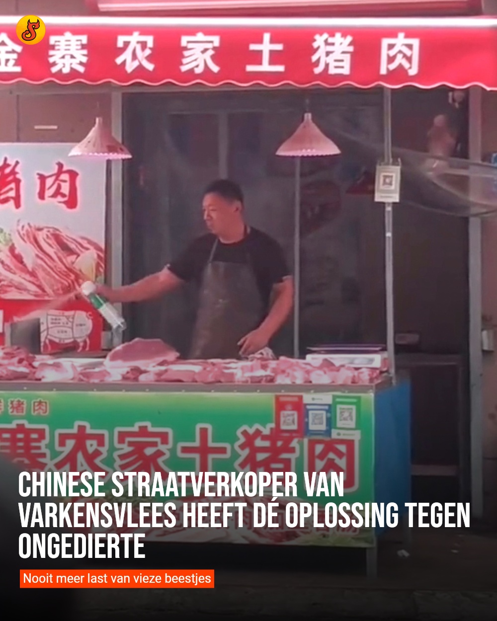 Chinese straatverkoper van varkensvlees heeft dé oplossing tegen ongedierte