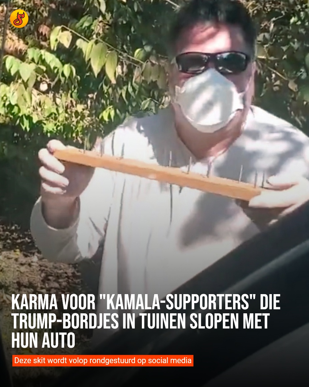 Karma voor "Kamala-supporters" die Trump-bordjes in tuinen slopen met hun auto