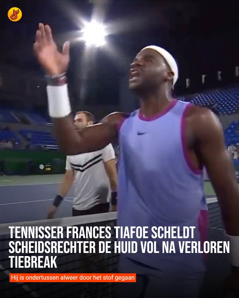 Tennisser Frances Tiafoe scheldt scheidsrechter de huid vol na verloren tiebreak