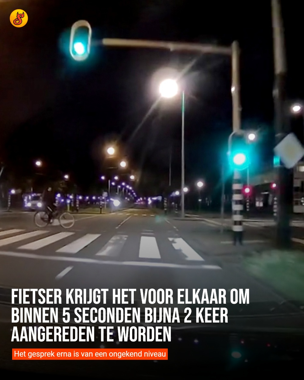 Fietser krijgt het voor elkaar om binnen 5 seconden bijna 2 keer aangereden te worden