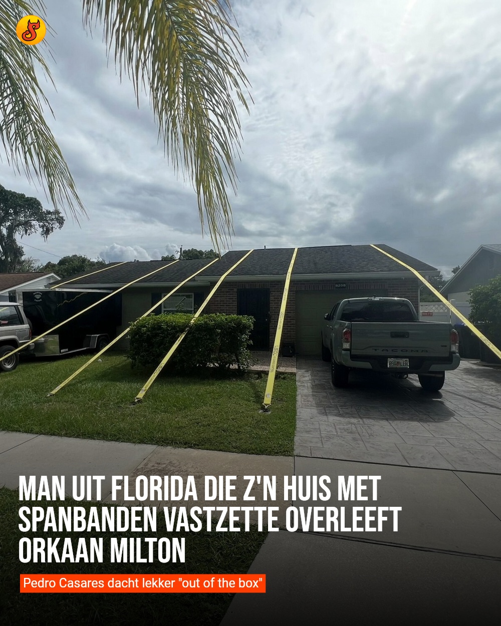 Man uit Florida die z'n huis met spanbanden vastzette overleeft orkaan Milton