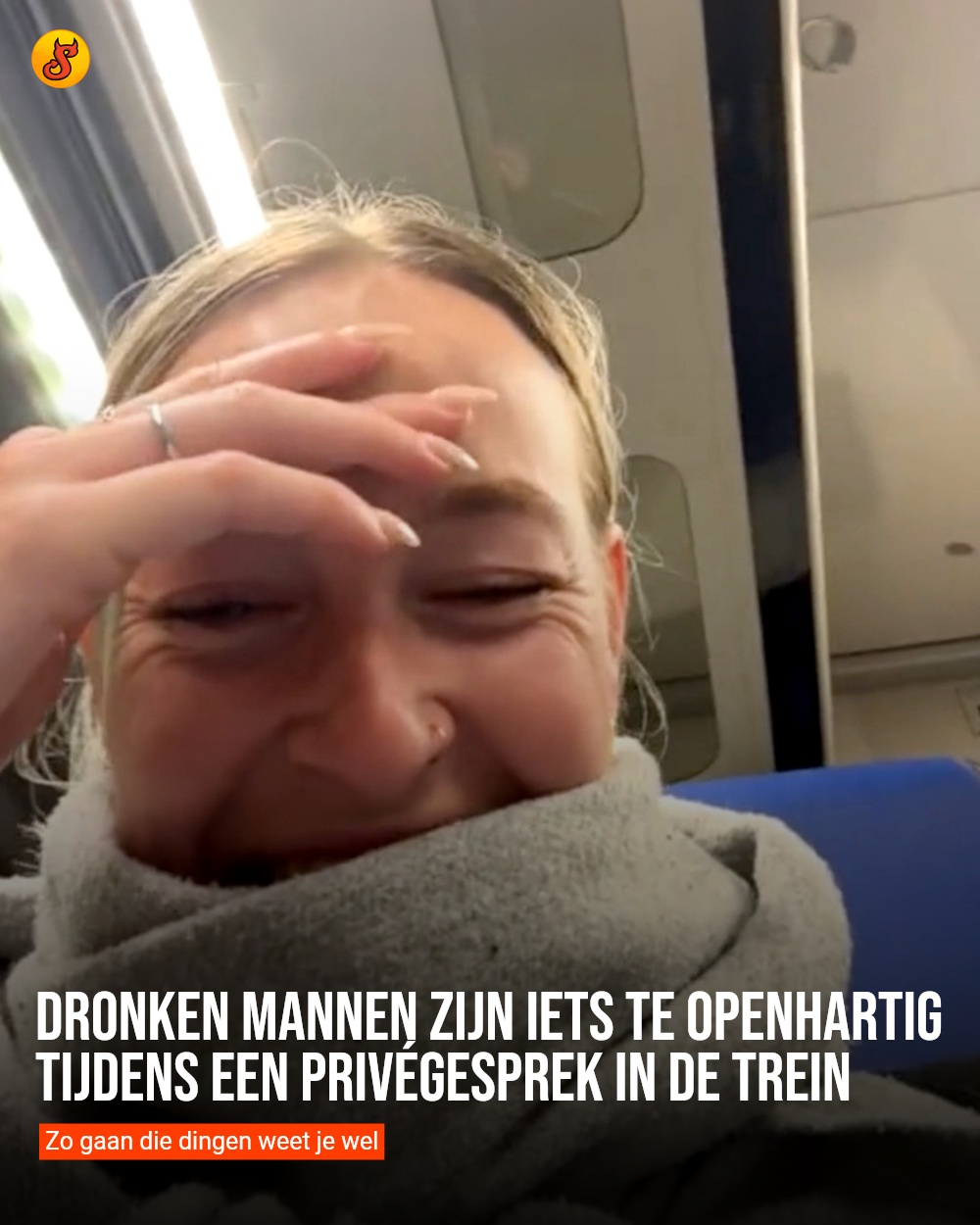 Dronken mannen zijn iets te openhartig tijdens een privégesprek in de trein