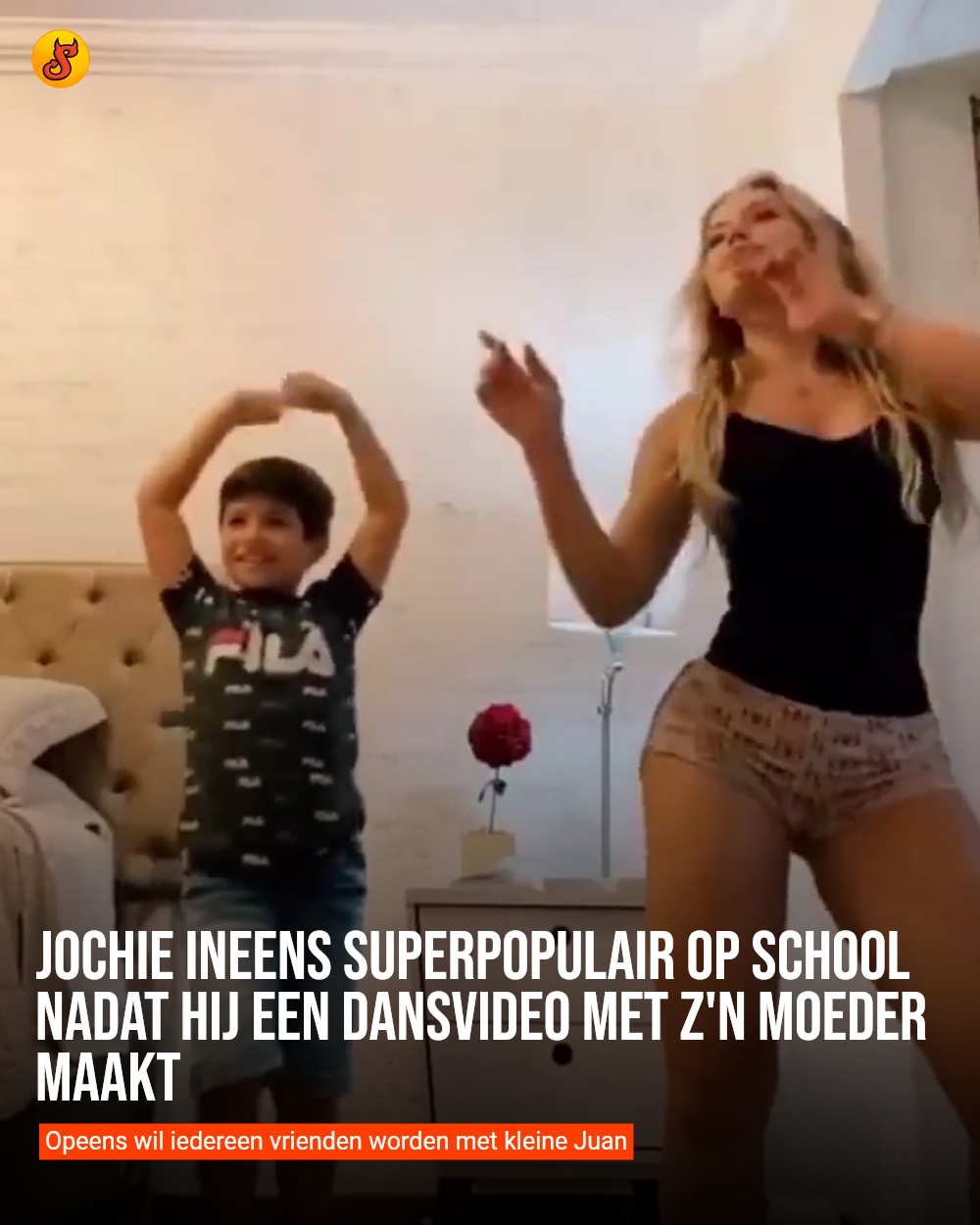 Jochie ineens superpopulair op school nadat hij een dansvideo met z'n moeder maakt