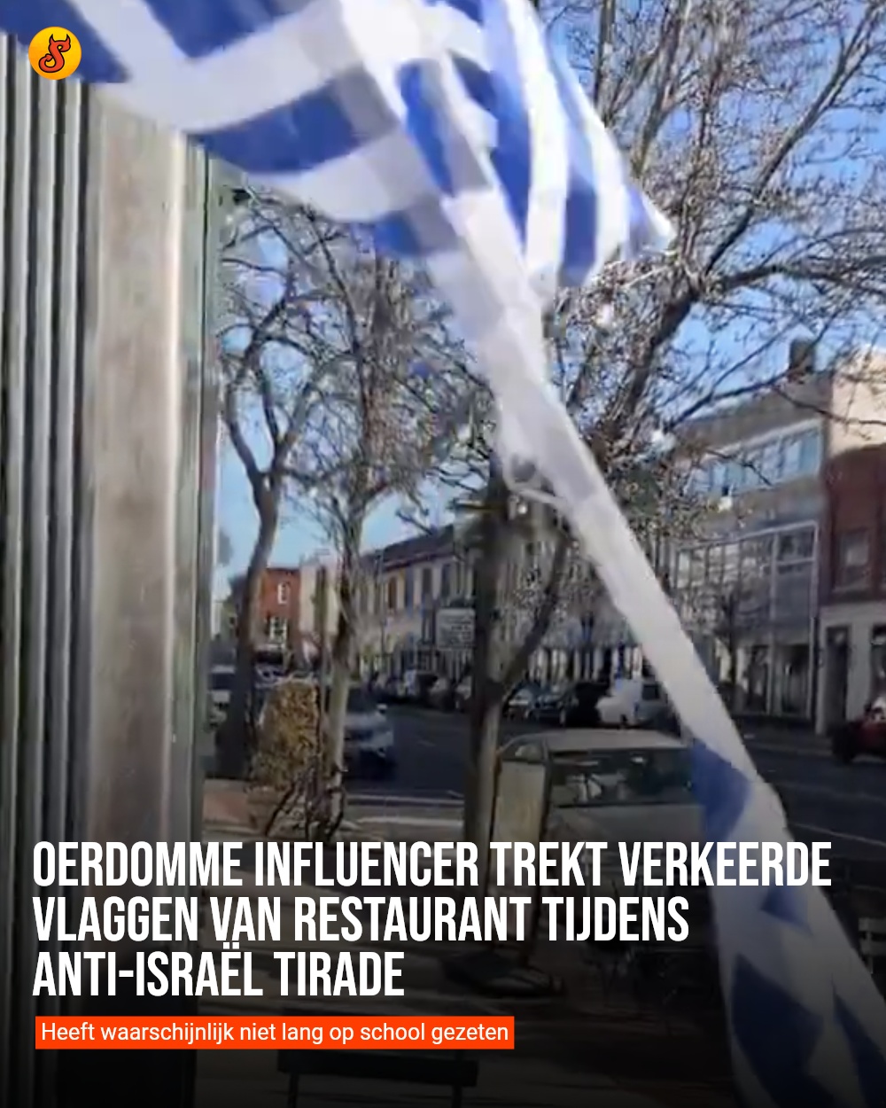 Oerdomme influencer trekt verkeerde vlaggen van restaurant tijdens anti-Israël tirade