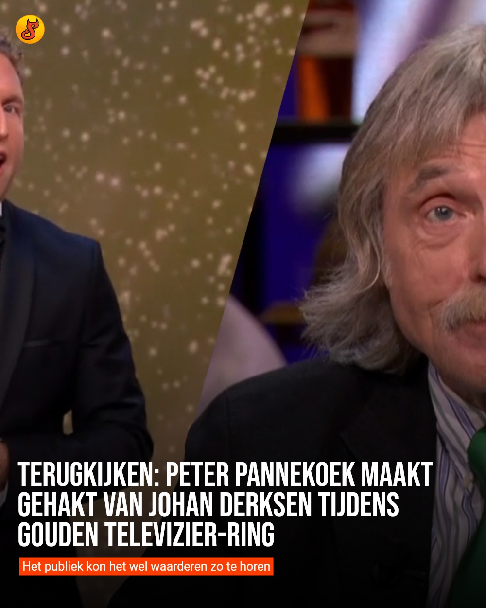 Terugkijken: Peter Pannekoek maakt gehakt van Johan Derksen tijdens Gouden Televizier-Ring