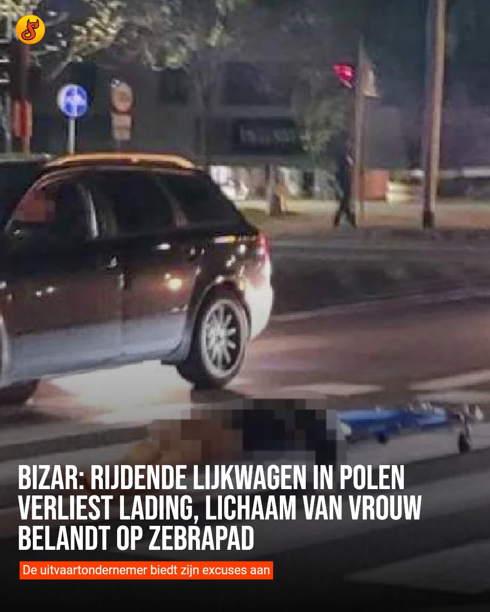 Bizar: Rijdende lijkwagen in Polen verliest lading, lichaam van vrouw belandt op zebrapad