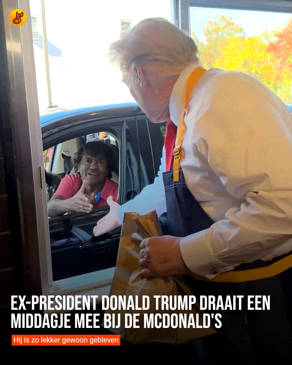 Ex-president Donald Trump draait een middagje mee bij de McDonald's