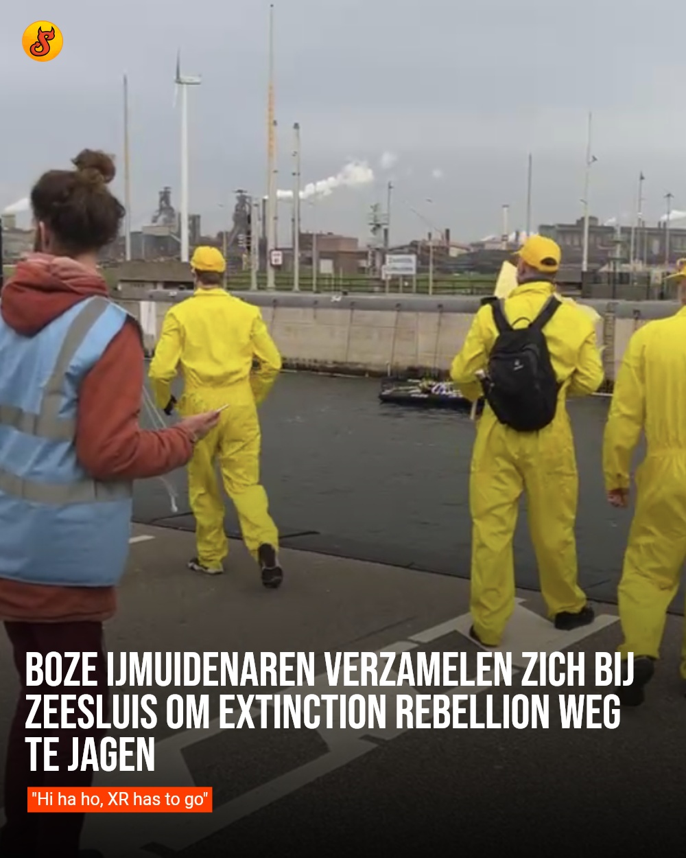 Boze IJmuidenaren verzamelen zich bij zeesluis om Extinction Rebellion weg te jagen