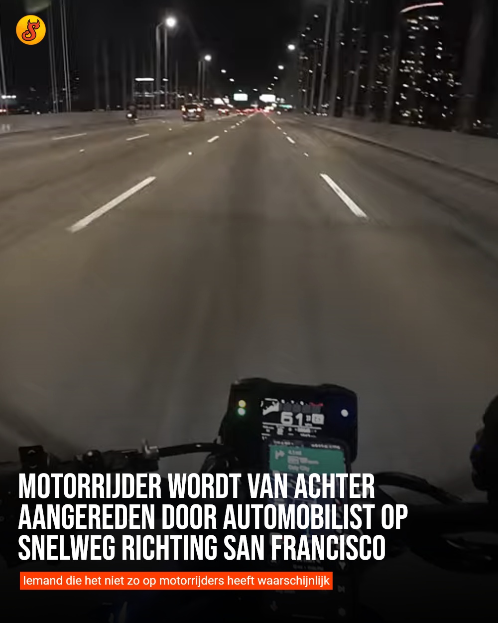 Motorrijder wordt van achter aangereden door automobilist op snelweg richting San Francisco